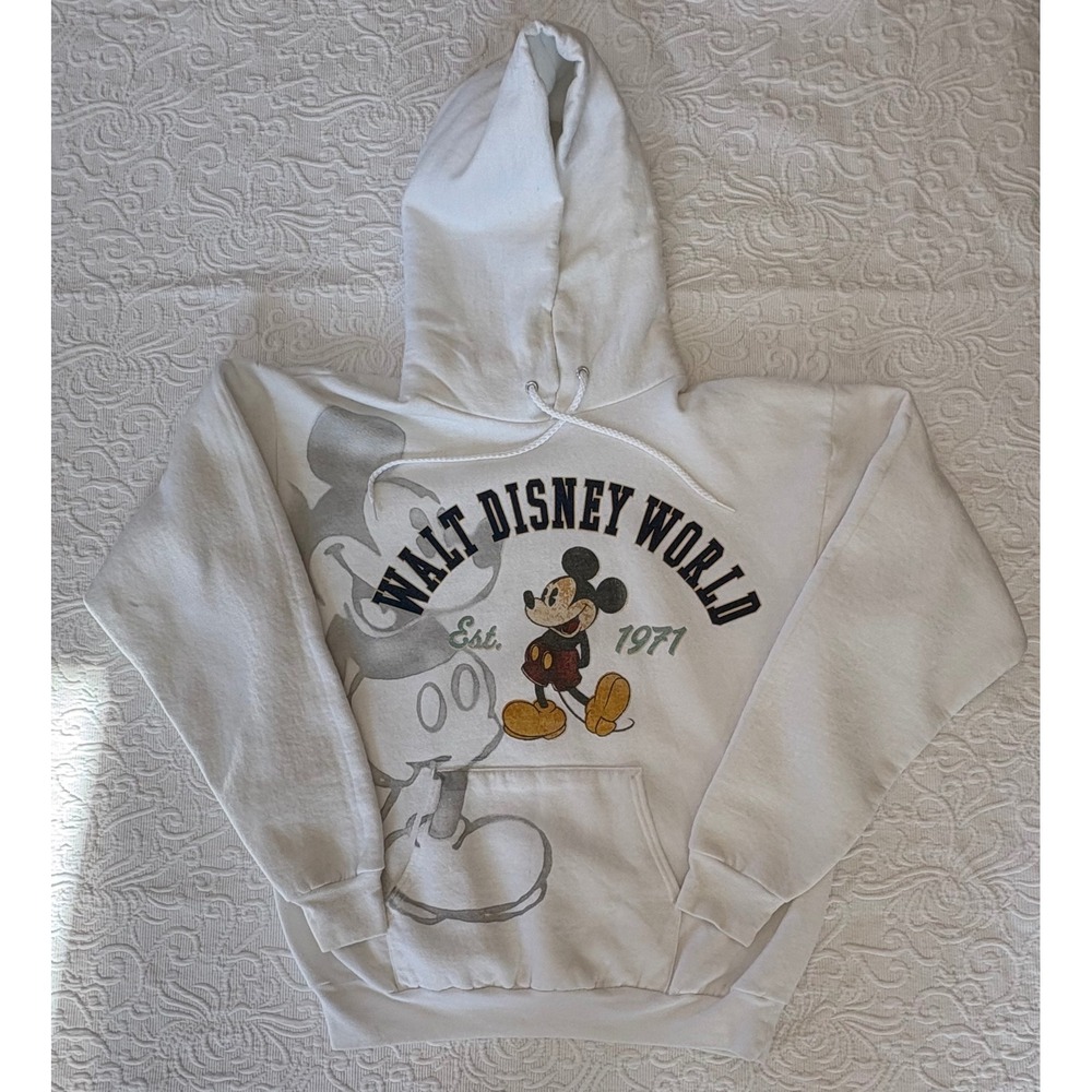 Walt Disney World Mickey‎ Mouse Est 1971 Hoodie Sweatshirt White Men's Medium